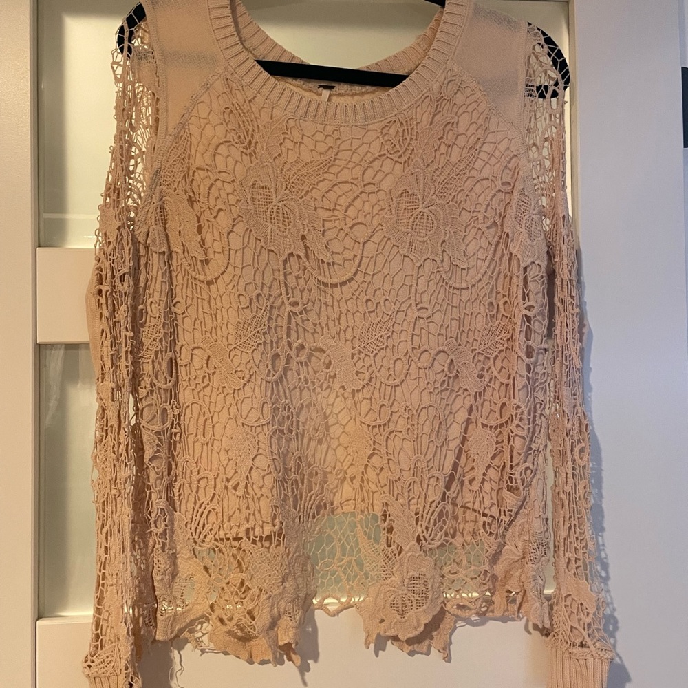 Free people Cream Crochet open-back sweater